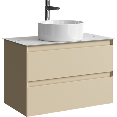 Подвесная тумба с двумя ящиками 81 см, цвет морская дюна со столешницей мрамор белый и наставным умывальником  GE01082MD+STG814X476MW