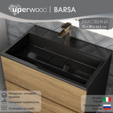 Раковина для ванной 70 см, Uperwood Barsa, черная глянцевая 3939193462