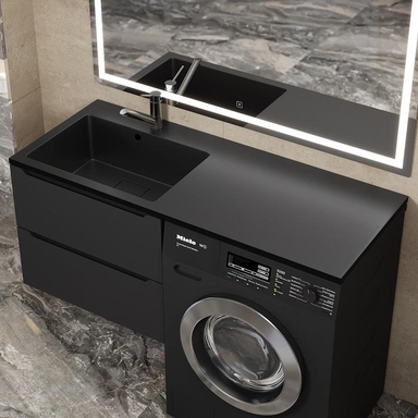 Раковина над стиральной машиной Uperwood Cosmos Quartz 120 см, левая, крыло справа, уголь RCosmos120LU