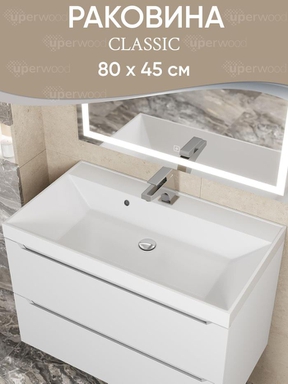 Раковина для ванной 80 см, Uperwood Classic, белая глянцевая 291020337