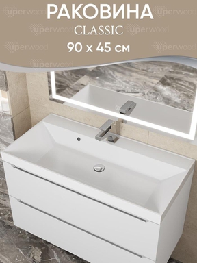 Раковина для ванной 90 см, Uperwood Classic, белая глянцевая 291020338
