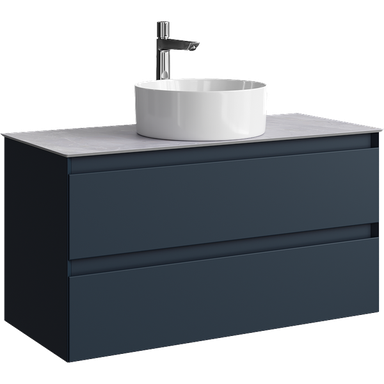 Подвесная тумба с двумя ящиком 100 см, цвет серый со столешницей серый камень и наставным умывальником  GE01102GRM+STG1014X456GS