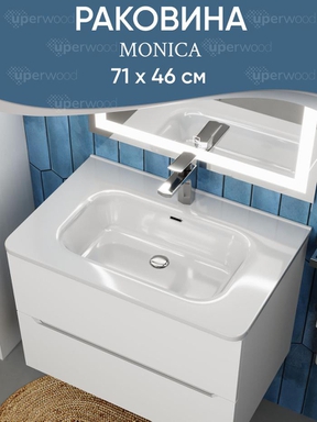 Раковина для ванной 70 см, Uperwood Monica, белая глянцевая RMonica70wg