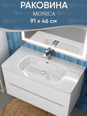 Раковина для ванной 90 см, Uperwood Monica, белая глянцевая RMonica90wg