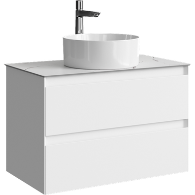 Подвесная тумба с двумя ящиками 81 см, цвет белый со столешницей мрамор белый и наставным умывальником  GE01082WM+STG814X476MW