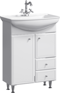 Напольная тумба с двумя ящиками, двумя дверцами и бельевой корзиной, с умывальником BA0106K