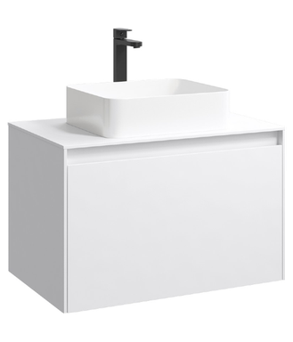 Подвесная тумба 80 см с двумя ящиками: основной и внутренний, скрытый за фасадом. Цвет белый; с умывальником MOB0108W+MOB0708W