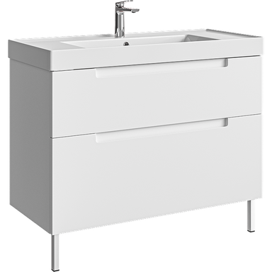 Напольная тумба с двумя ящиками 101 см, цвет белый с умывальником VAN01102N