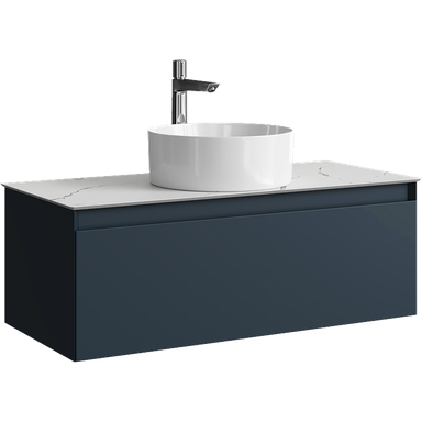 Подвесная тумба с одним ящиком 100 см, цвет серый со столешницей мрамор белый и наставным умывальником  GE01101GRM+STG1014X456MW