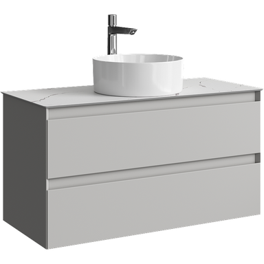 Подвесная тумба с двумя ящиком 100 см, цвет серый туман со столешницей мрамор белый и наставным умывальником  GE01102ST+STG1014X456MW