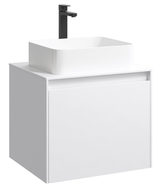 Подвесная тумба 60 см с двумя ящиками: основной и внутренний, скрытый за фасадом. Цвет белый; с умывальником MOB0106W+MOB0706W