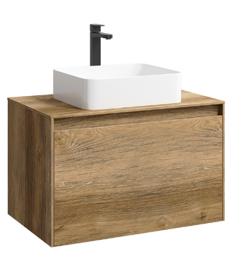 Подвесная тумба 80 см с двумя ящиками: основной и внутренний, скрытый за фасадом. Цвет дуб балтийский; с умывальником MOB0108DB+MOB0708DB