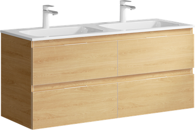 Подвесная тумба с четырьмя ящиками в цвете дуб золотой с умывальником из литьевого мрамора ACC0112DZ