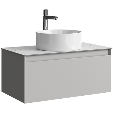 Подвесная тумба с одним ящиком 81 см, цвет серый туман со столешницей мрамор белый и наставным умывальником  GE01081ST+STG814X476MW