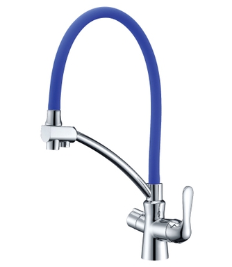 COMFORT Смеситель для кухни, с гибким изливом, подключение к фильтру питьевой воды, хром/синий LM3070C-Blue