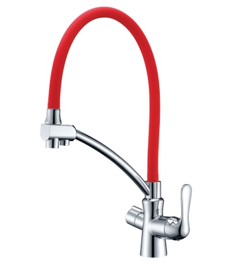 COMFORT Смеситель для кухни, с гибким изливом, подключение к фильтру питьевой воды, хром/красный LM3070C-Red