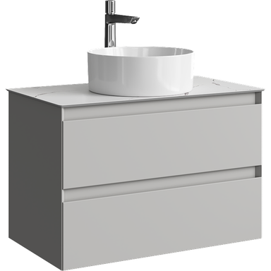 Подвесная тумба с двумя ящиками 81 см, цвет серый туман со столешницей мрамор белый и наставным умывальником  GE01082ST+STG814X476MW