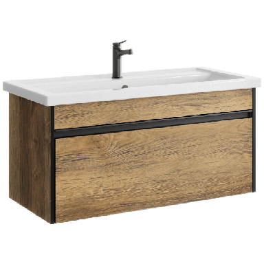 Подвесная тумба 100 см с одним ящиком в цвете дуб балтийский, с умывальником URB0110DB