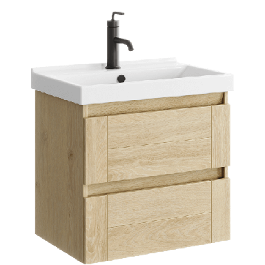 Подвесная тумба 60 см с двумя ящиками в цвете дуб давос, с умывальником AST0106DD