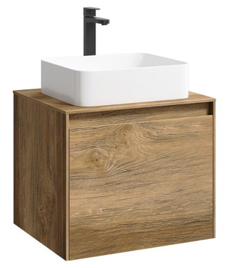 Подвесная тумба 60 см с двумя ящиками: основной и внутренний, скрытый за фасадом. Цвет дуб балтийский; с умывальником MOB0106DB+MOB0706DB