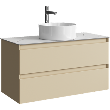 Подвесная тумба с двумя ящиком 100 см, цвет морская дюна со столешницей мрамор белый и наставным умывальником  GE01102MD+STG1014X456MW