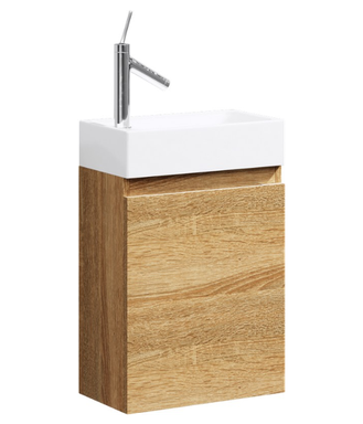Подвесная тумба в цвете дуб сонома с одной дверью (петли справа) с умывальником Ln-MP.01.04/DS