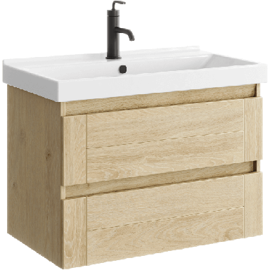 Подвесная тумба 80 см с двумя ящиками в цвете дуб давос, с умывальником AST0108DD