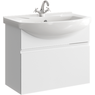 Подвесная тумба 76 см с одним ящиком в белом цвете, с умывальником ROD01071