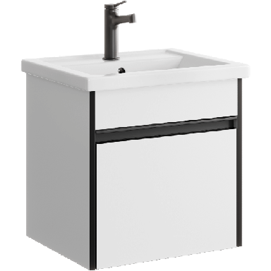 Подвесная тумба 50 см с одним ящиком в белом цвете, с умывальником URB0105W