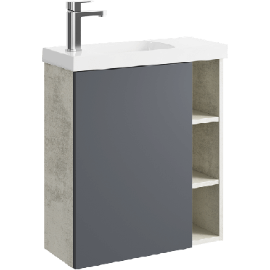 Подвесная тумба 60 см левая с одной дверью и открытыми полочками, цвет: корпус - светлый камень, фасад - серый матовый ALB0106LLS+ALB0706GRМ