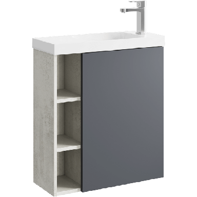 Подвесная тумба 60 см правая с одной дверью и открытыми полочками, цвет: корпус - светлый камень, фасад - серый матовый ALB0106RLS+ALB0706GRМ