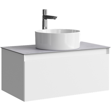 Подвесная тумба с одним ящиком81 см, цвет белый со столешницей серый камень и наставным умывальником  GE01081WM+STG814X476GS