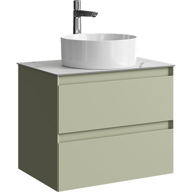 Подвесная тумба с двумя ящиками 65 см, цвет зеленый шалфей со столешницей мрамор белый и наставным умывальником  GE01652SH+STG662X476MW