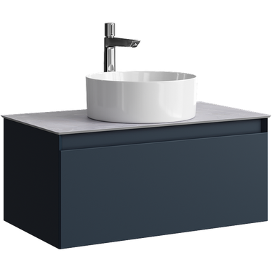 Подвесная тумба с одним ящиком 81 см, цвет серый со столешницей серый камень и наставным умывальником  GE01081GRM+STG814X476GS