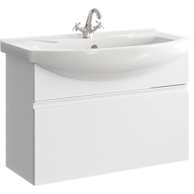 Подвесная тумба 88 см с одним ящиком в белом цвете, с умывальником ROD01081