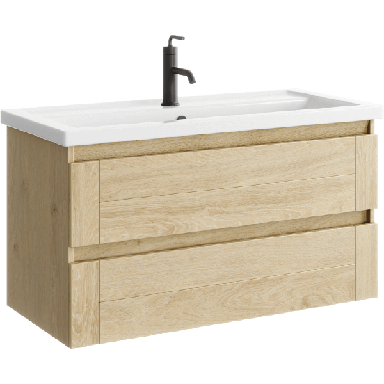 Подвесная тумба 100 см с двумя ящиками в цвете дуб давос, с умывальником AST0110DD