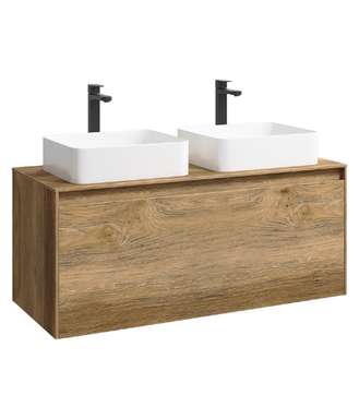 Подвесная тумба 120 см с двумя ящиками: основной и внутренний, скрытый за фасадом. Цвет дуб балтийский; с умывальником MOB0112DB+MOB0712DB