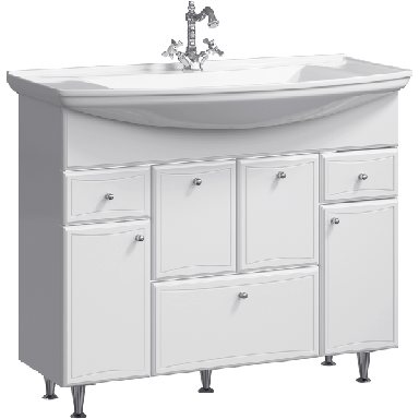 Напольная тумба с тремя ящиками, тремя дверцами и бельевой корзиной, с умывальником BA0110K