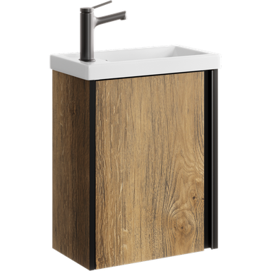 Подвесная тумба 45 см с одной универсальной дверью в цвете дуб балтийский, с умывальником  URB0145DB