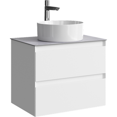 Подвесная тумба с двумя ящиками 65 см, цвет белый со столешницей серый камень и наставным умывальником  GE01652WM+STG662X476GS