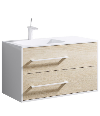 Подвесная левая тумба с двумя ящиками с умывальником из литьевого мрамора. Mai.01.09/L