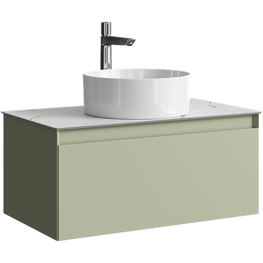 Подвесная тумба с одним ящиком 81 см, цвет зеленый шалфей со столешницей мрамор белый и наставным умывальником  GE01081SH+STG814X476MW