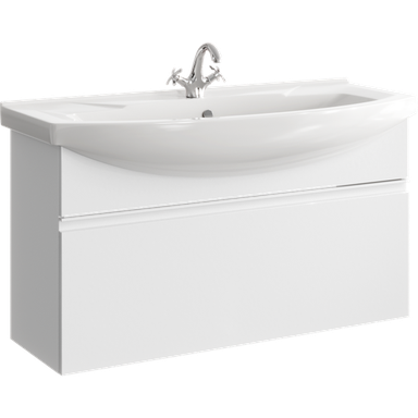 Подвесная тумба 107 см с одним ящиком в белом цвете, с умывальником ROD01101