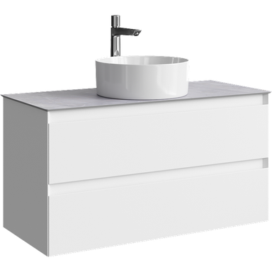 Подвесная тумба с двумя ящиком 100 см, цвет белый со столешницей серый камень и наставным умывальником  GE01102WM+STG1014X456GS