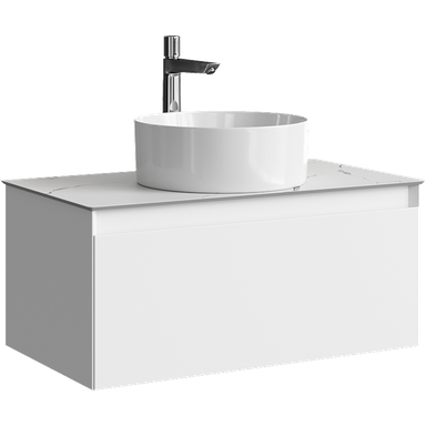 Подвесная тумба с одним ящиком 81 см, цвет белый со столешницей мрамор белый и наставным умывальником  GE01081WM+STG814X476MW