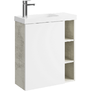 Подвесная тумба 60 см левая с одной дверью и открытыми полочками, цвет: корпус - светлый камень, фасад - белый матовый ALB0106LLS+ALB0706WM