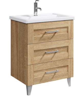 Напольная тумба в цвете дуб сонома с тремя ящиками с умывальником FOS01073DS