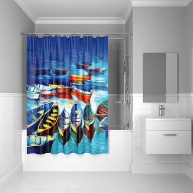 Штора для ванной комнаты, 180*200 см, полиэстер, Boats, Blue, IDDIS, 560P18Ri11 560P18Ri11