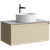 Подвесная тумба с одним ящиком 81 см, цвет морская дюна со столешницей серый камень и наставным умывальником