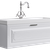 Подвесная тумба с одним ящиком в белом глянцевом цвете с умывальником из литьевого мрамора.